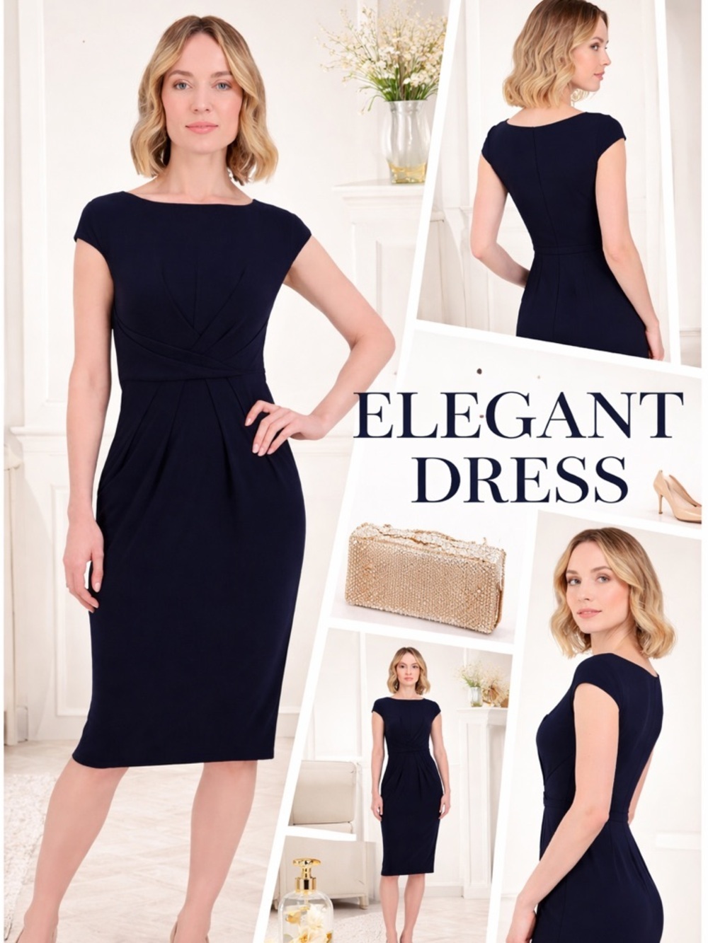 Jessica Howard Petite Navy Sheath Cocktail Career Dress 12P NWT